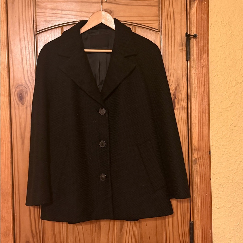 Prada Black Wool Coat Jacket 46 US 10 12 Made in Italy EUC